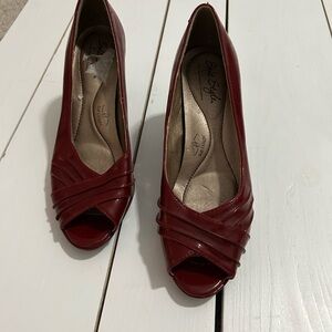 Self Style Dark Red Peep Toe Heels